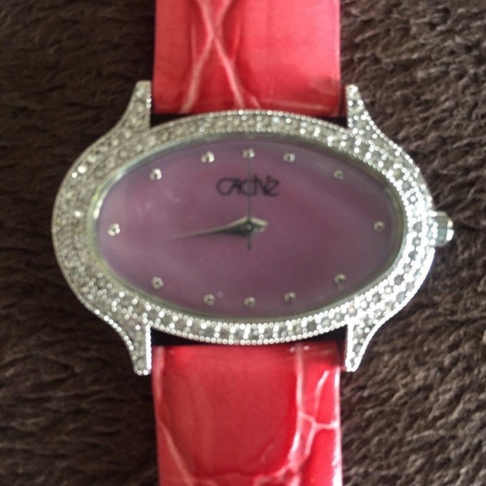 Cache Gator Leather Band Diamond Bezel Watch $98 New NWT